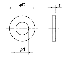 鉄 丸形平座金 (3価メッキ・その他フルサイズ)(FW-E)(SPCC材)の寸法図