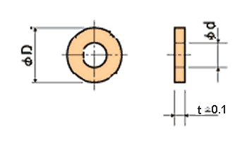 ガラスエポキシ(ガラエポ)平座金 (GG)(透明黄緑)(内径x外径)の寸法図