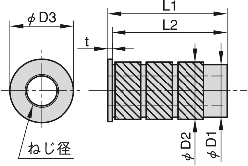 黄銅(カドミレス) ビットインサート(フランジ型) / HFBの寸法図