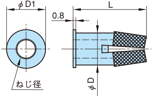 黄銅(カドミレス) ダッヂインサート(フランジ型) / HFDの寸法図
