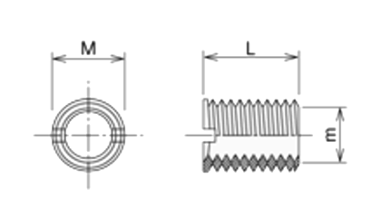 黄銅(カドミレス) インサートナット ネジ込式(スリ割付)(IRB-SC)(脱脂処理)の寸法図