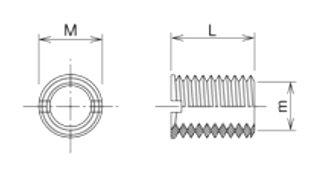 黄銅(カドミレス) インサートナット ネジ込式(スリ割付)(IRB-S)(ニッケルメッキ)の寸法図