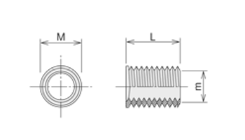 アルミ インサートナット ネジ込式 / IRL-K (内径・並目/外径・細目)(カニゼンメッキ)の寸法図