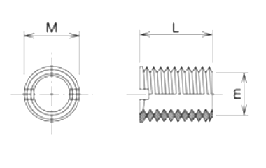 ステンレスSUS303 インサートナット(ネジ込式・スリ割付・緩み止め塗布)(IRU-SW)の寸法図