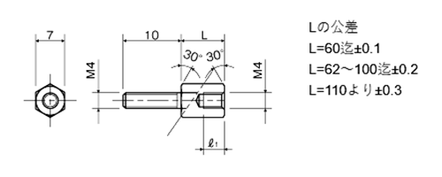 鉄(ROHS2対応) 六角スペーサー(オネジ10mmロング+メスねじ) LSF-4●●-10E(M4)の寸法図