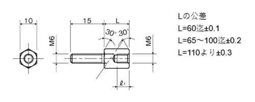 鉄(ROHS2対応) 六角スペーサー(オネジ15mmロング+メスねじ) LSF-6●●-15E(M6)の寸法図