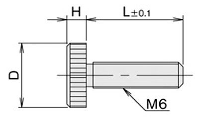 黄銅 ローレットツマミビス(低頭) / NB-Z6G (頭部 D16xH6)(ニッケルメッキ)の寸法図