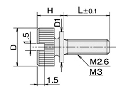 黄銅 ローレットツマミビス(スリ割 ツバ付) / NB-BB (頭部 D6xH7)(ニッケルメッキ)の寸法図