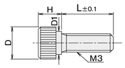 黄銅 ローレットツマミビス (段付) / NB-CD (頭部 D6xH8)(ニッケルメッキ)の寸法図