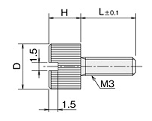 黄銅 ローレットツマミビス(スリ割付) / NB-EA (頭部 D6xH12)(ニッケルメッキ)の寸法図