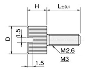 黄銅 ローレットツマミビス(スリ割付) / NB-GA (頭部 D8xH3)(ニッケルメッキ)の寸法図
