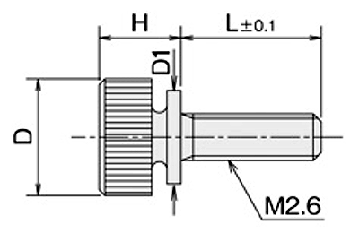 黄銅 ローレットツマミビス (ツバ付) / NB-IC (頭部 D8xH7)(ニッケルメッキ)の寸法図