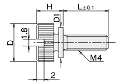 黄銅 ローレットツマミビス(スリ割 ツバ付) / NB-JB (頭部 D8xH8)(ニッケルメッキ)の寸法図