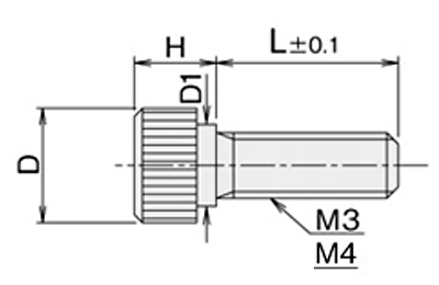 黄銅 ローレットツマミビス (段付) / NB-KD (頭部 D8xH8)(ニッケルメッキ)の寸法図