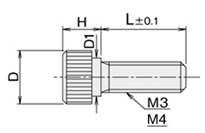 黄銅 ローレットツマミビス (段付) / NB-LD (頭部 D8xH10)(ニッケルメッキ)の寸法図