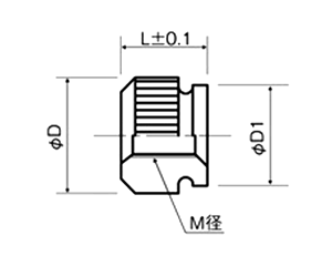 黄銅(カドミレス) ローレットナット(ツバ付 貫通全ネジ) NBNT-C (クロムメッキ、バフ研磨)の寸法図