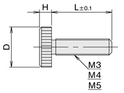黄銅 ローレットツマミビス(低頭) / NB-PG (頭部 D10xH5)(ニッケルメッキ)の寸法図