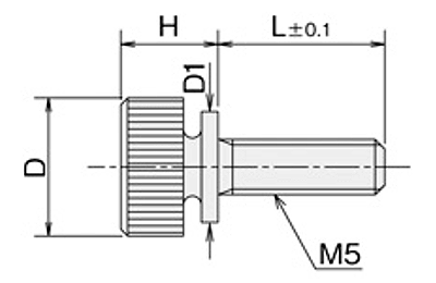 黄銅 ローレットツマミビス (ツバ付) / NB-QC (頭部 D10xH9)(ニッケルメッキ)の寸法図