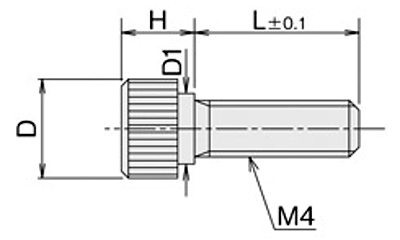 黄銅 ローレットツマミビス (段付) / NB-QD (頭部 D10xH8)(ニッケルメッキ)の寸法図