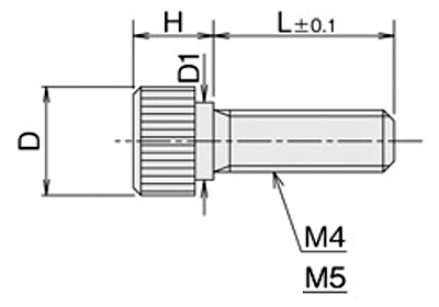黄銅 ローレットツマミビス (段付) / NB-RD (頭部 D10xH10(ニッケルメッキ)の寸法図