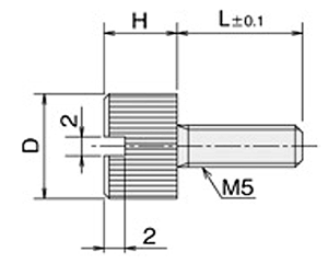 黄銅 ローレットツマミビス(スリ割付) / NB-UA (頭部 D12xH4)(ニッケルメッキ)の寸法図