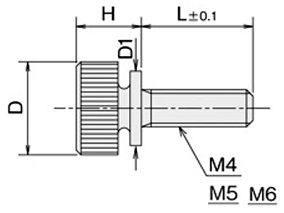 黄銅 ローレットツマミビス (ツバ付) / NB-VC (頭部 D12xH9)(ニッケルメッキ)の寸法図