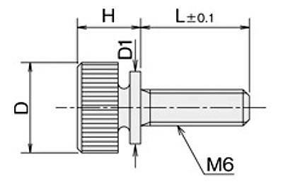黄銅 ローレットツマミビス (ツバ付) / NB-ZC (頭部 D16xH9)(ニッケルメッキ)の寸法図