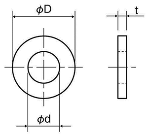 ナイロン6(PA) 平座金 NN-B (ワッシャー)(黒色)の寸法図