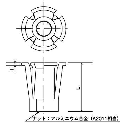 ナイロンナットインサートNNI (ナット一体型インサート)(樹脂製)(国産品)の寸法図