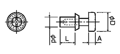 46ナイロン(耐熱) プッシュリベット NP46-0000 (黒色)の寸法図