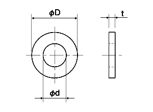 燐青銅(PB) 丸型平座金 (丸ワッシャー) PBW-0000-00 (脱脂)の寸法図