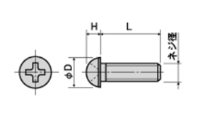 ポリカーボネート(樹脂製)(+)ナベ頭 小ねじ (透明・黒色(M1.7のみ)(PC-0000)の寸法図