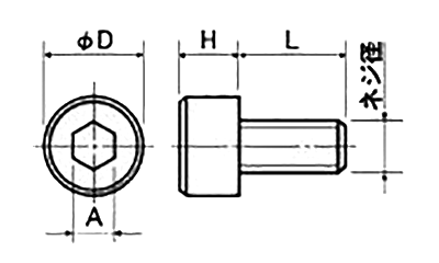 ポリカーボネート(樹脂製)六角穴付きボルト(キャップスクリュー)(PCC-0000)(透明)の寸法図