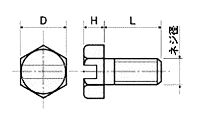 ピーク(樹脂製)(-)マイナス入り 六角ボルト(スリワリ頭)(PEBTS-0000)(うす茶色)の寸法図