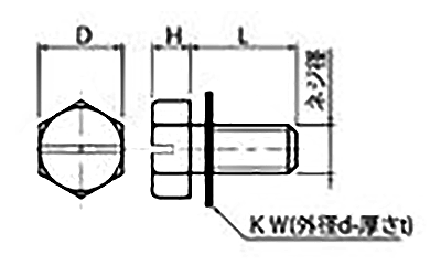 ピーク(樹脂製)(-)マイナス入り 六角セムスボルト (PTFE平座金付)(スリワリ頭)(PEBTS-0000-T)の寸法図