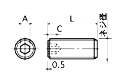 ピーク(樹脂製)六角穴付き止めねじ(ホーローセット)(PEH-0000-F/ うす茶)の寸法図