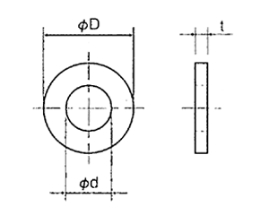 PP(ポリプロピレン) 丸型平座金 (丸ワッシャー) PPW-0000-00 (乳白色)の寸法図