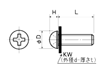 PPS(樹脂製)(+)ナベ頭 セムス小ねじ(PTFE座金付き)(PS-0000-T)の寸法図