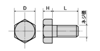 PPS(樹脂製)六角ボルト PSBT-0000 (うす茶)の寸法図