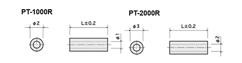 PTFE(フッ化樹脂) 半導体取付スペーサー PT-R (赤色)の寸法図