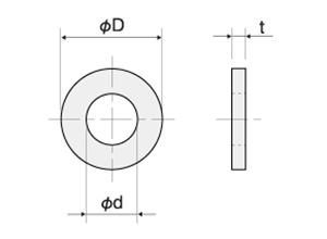 シリコンゴム50°平座金 (ワッシャー)(SIW-0000-00)(内径x外径x厚)(半透明)の寸法図