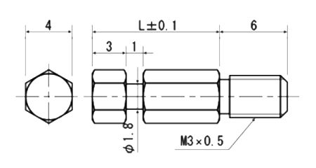 ステンレス ばねポスト(六角・溝タイプ)(SPS-S)(引張コイルばね支柱用)の寸法図