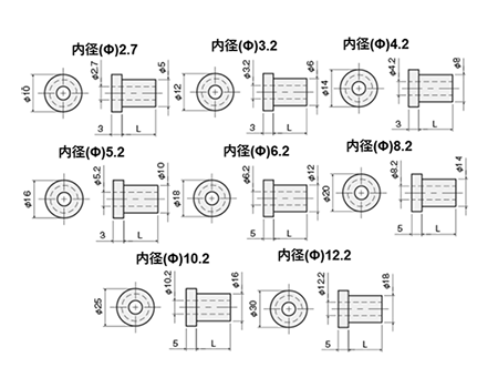 PTFE(フッ素樹脂) ツバ厚ブッシュ / T0000-0000L (白色不透明)の寸法図