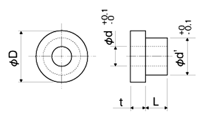 ステンレスSUS303 ブッシュ(切削品)(U0000-0000T)の寸法図