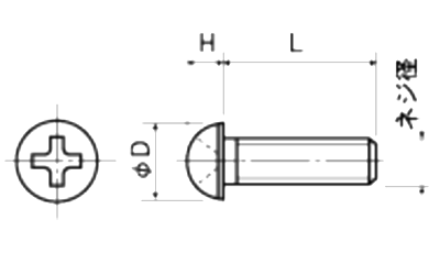 ステンレス SUS316L(A4)(+) ナベ頭 小ねじ (全ねじ)(UM-0000)の寸法図