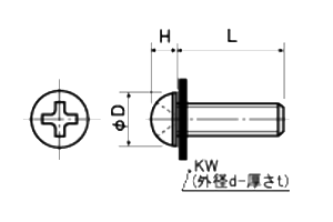 ステンレス SUS316L(A4)(+)ナベ頭セムス小ねじ (PTFEワッシャー(KW) 白色不透明 組込)(UM-0000-T)の寸法図