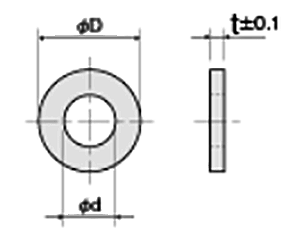 ステンレス SUS303 丸型平座金 (丸ワッシャー)(UUW-)の寸法図