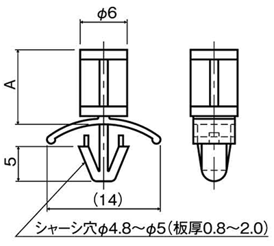 66ナイロン ワンタッチスペーサー / WN-H・基板ソリ防止用の寸法図