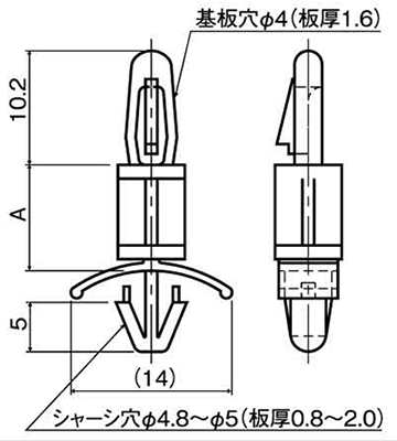 66ナイロン ワンタッチスペーサー / WN-J シャーシ・PC板用の寸法図