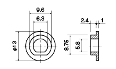 PBT(ジュラネックス) ブッシュ(成型品) / Z-DM (灰白色)の寸法図